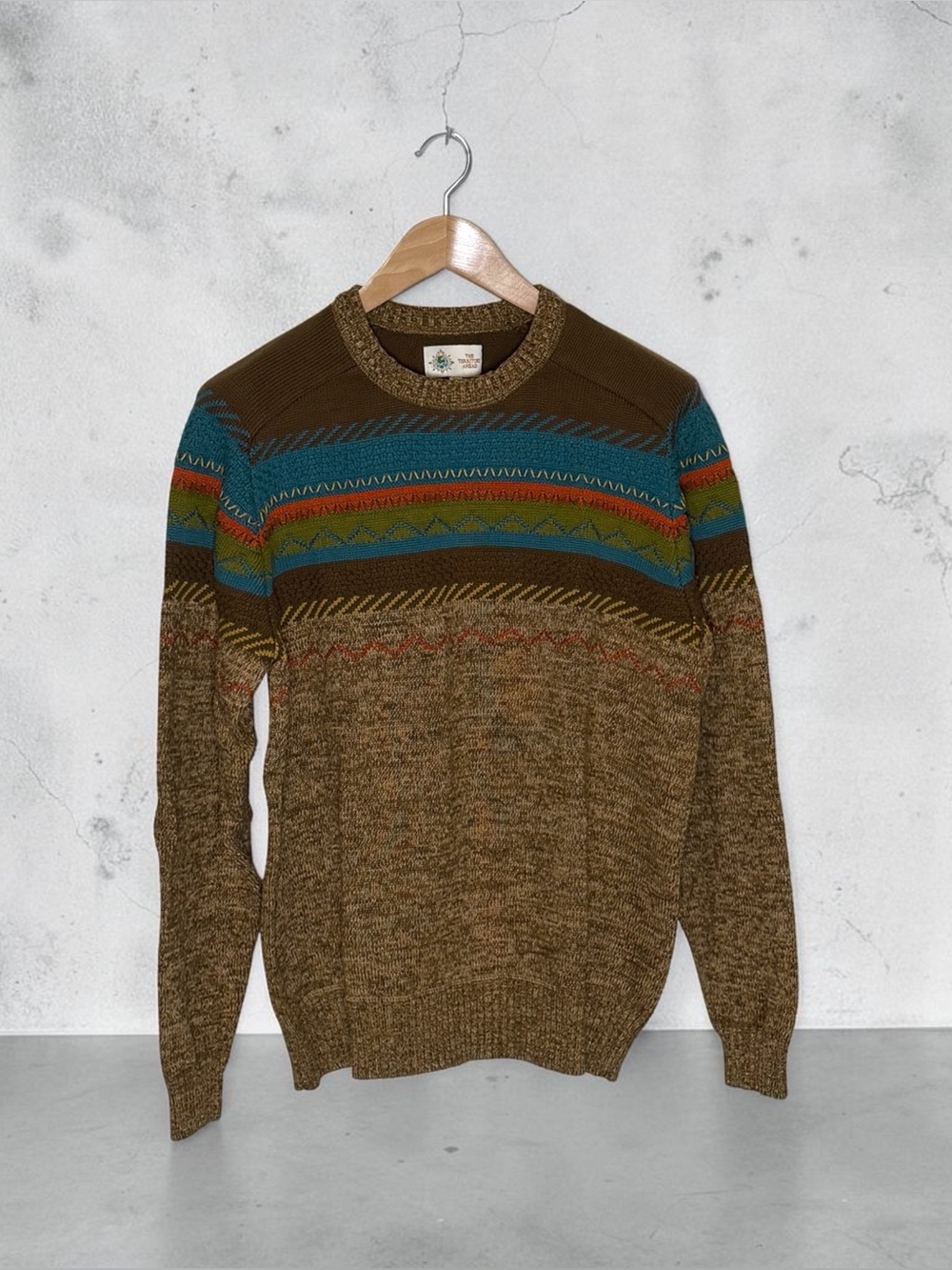 100% Cotton Cabin Wear Territory Ahead Sweater, Brown Southwestern, Mens Size XL